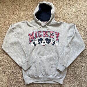 Vintage 90s Mickey Mouse Hoodie Disney Designs Spell Out Gray Made in USA Medium